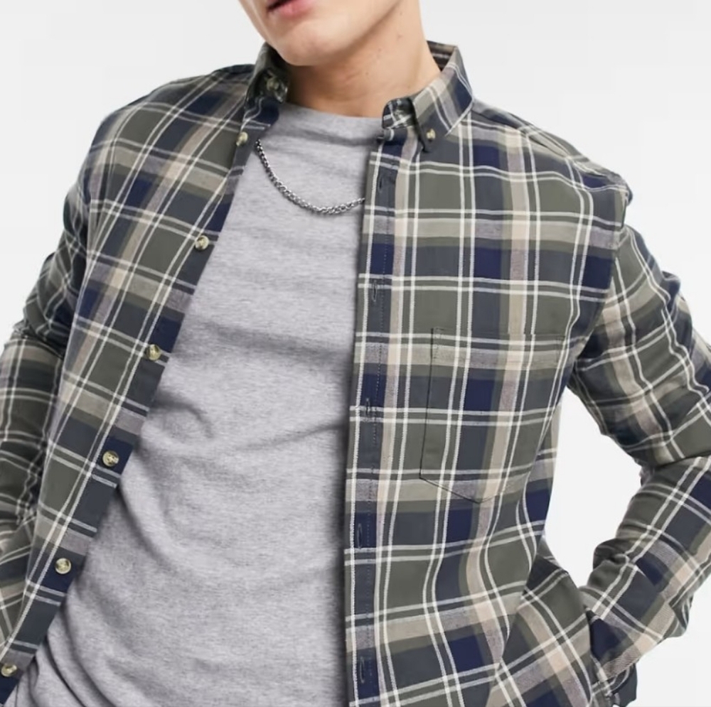 Men's AS0S Dark Green Plaid Shirt